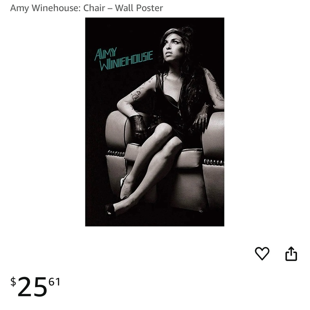 Amy Winehouse poster B&W -Lounge Chair- Back to Black music video- Black & White - Picture 2 of 8